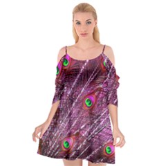 Peacock Feathers Color Plumage Cutout Spaghetti Strap Chiffon Dress