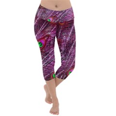 Peacock Feathers Color Plumage Lightweight Velour Capri Yoga Leggings