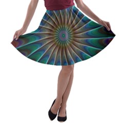 Fractal Peacock Rendering A-line Skater Skirt by Wegoenart