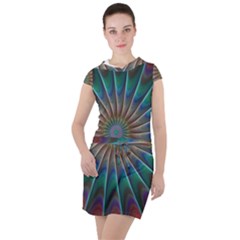 Fractal Peacock Rendering Drawstring Hooded Dress