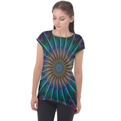 Fractal Peacock Rendering Cap Sleeve High Low Top by Wegoenart