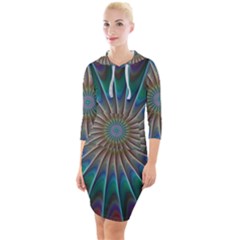 Fractal Peacock Rendering Quarter Sleeve Hood Bodycon Dress by Wegoenart