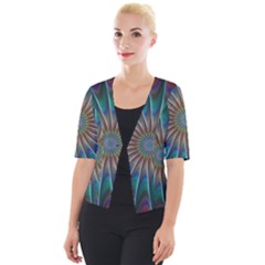 Fractal Peacock Rendering Cropped Button Cardigan