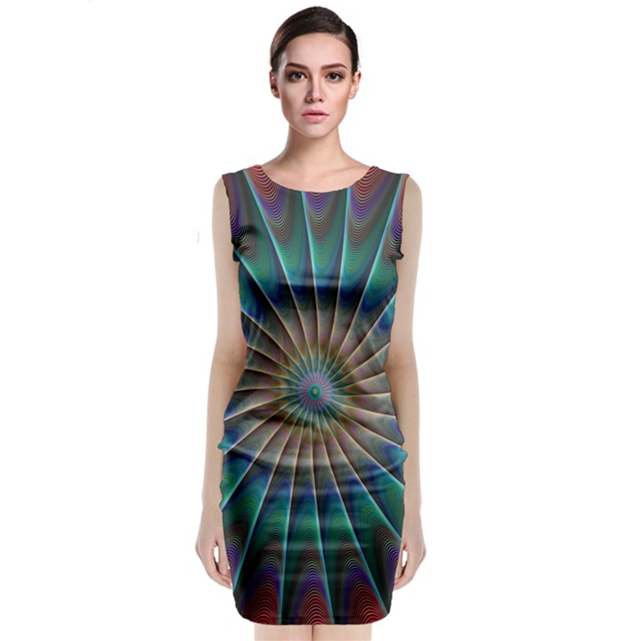 Fractal Peacock Rendering Sleeveless Velvet Midi Dress