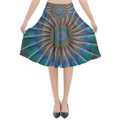 Fractal Peacock Rendering Flared Midi Skirt by Wegoenart