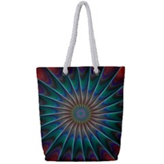 Fractal Peacock Rendering Full Print Rope Handle Tote (small) by Wegoenart