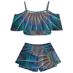 Fractal Peacock Rendering Kids  Off Shoulder Skirt Bikini