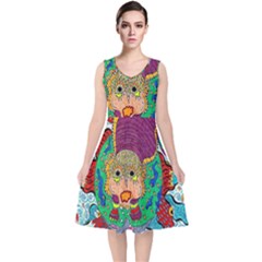 Supersonic Armadillo V-neck Midi Sleeveless Dress  by chellerayartisans