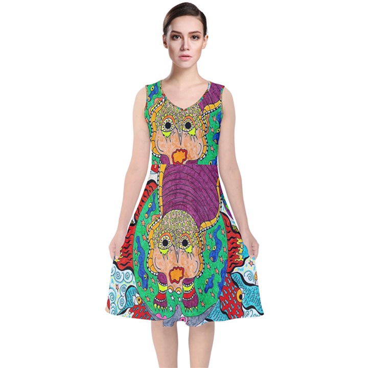 Supersonic Armadillo V-Neck Midi Sleeveless Dress 