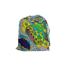 Cosmic Lizards With Alien Spaceship Drawstring Pouch (medium) by chellerayartisans