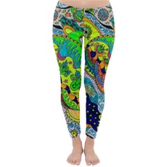 Cosmic Lizards With Alien Spaceship Classic Winter Leggings by chellerayartisans