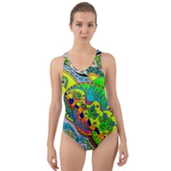 Cosmic Lizards With Alien Spaceship Cut-out Back One Piece Swimsuit