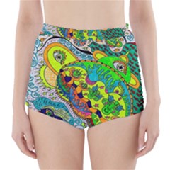 Cosmic Lizards With Alien Spaceship High-waisted Bikini Bottoms by chellerayartisans