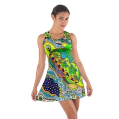 Cosmic Lizards With Alien Spaceship Cotton Racerback Dress