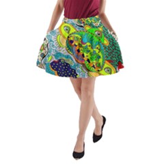 Cosmic Lizards With Alien Spaceship A-line Pocket Skirt by chellerayartisans