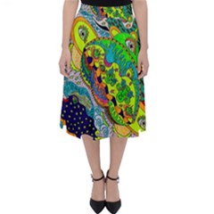 Cosmic Lizards With Alien Spaceship Classic Midi Skirt by chellerayartisans