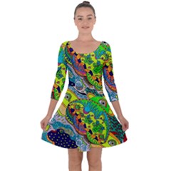 Cosmic Lizards With Alien Spaceship Quarter Sleeve Skater Dress