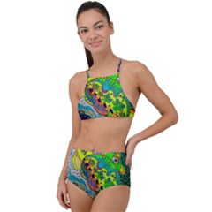 Cosmic Lizards With Alien Spaceship High Waist Tankini Set by chellerayartisans