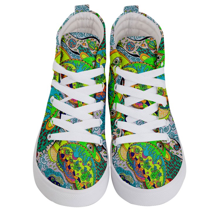 Cosmic Lizards With Alien Spaceship Kid s Hi-Top Skate Sneakers