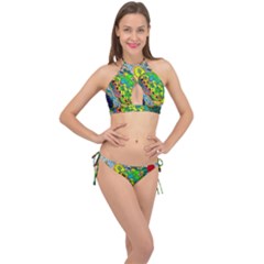 Cosmic Lizards With Alien Spaceship Cross Front Halter Bikini Set by chellerayartisans