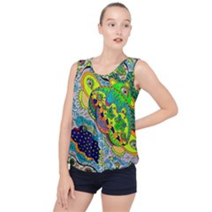 Cosmic Lizards With Alien Spaceship Bubble Hem Chiffon Tank Top