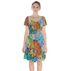 Supersonic Lavahead Lizard Short Sleeve Bardot Dress by chellerayartisans