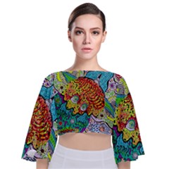 Supersonic Lavahead Lizard Tie Back Butterfly Sleeve Chiffon Top by chellerayartisans