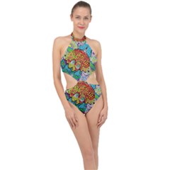 Supersonic Lavahead Lizard Halter Side Cut Swimsuit by chellerayartisans