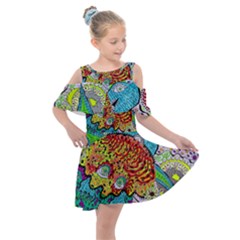 Supersonic Lavahead Lizard Kids  Shoulder Cutout Chiffon Dress by chellerayartisans