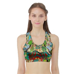 Supersonic Volcanic Sunmoon Faces Sports Bra With Border by chellerayartisans