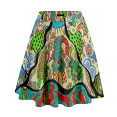 Supersonic Volcanic Sunmoon Faces High Waist Skirt by chellerayartisans