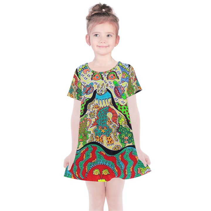 Supersonic Volcanic Sunmoon Faces Kids  Simple Cotton Dress