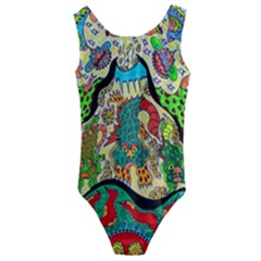 Supersonic Volcanic Sunmoon Faces Kids  Cut-out Back One Piece Swimsuit by chellerayartisans