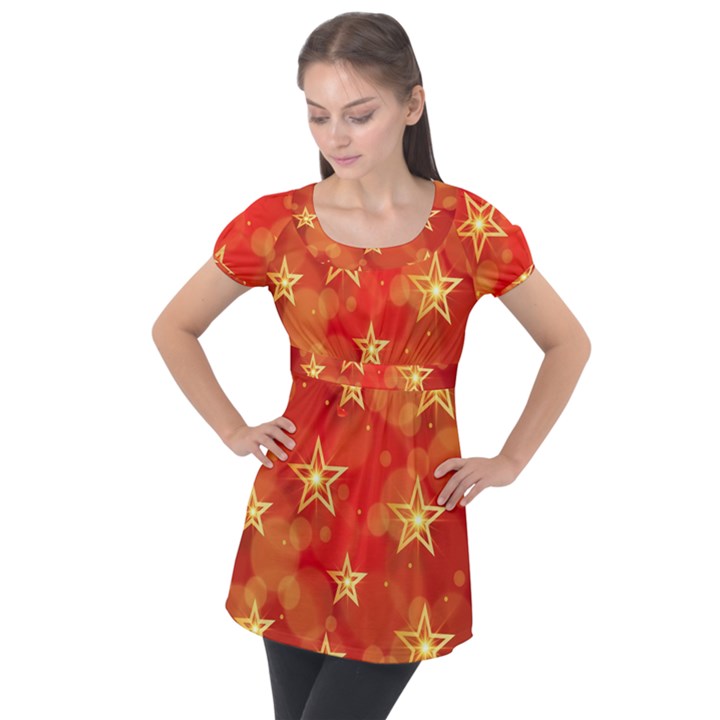 Background Christmas Decoration Puff Sleeve Tunic Top