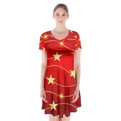 Background Christmas Decoration Short Sleeve V-neck Flare Dress by Simbadda