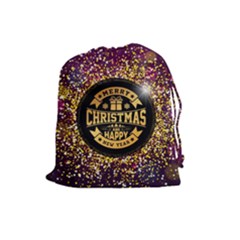 Christmas Golden Labels Xmas Drawstring Pouch (large) by Simbadda