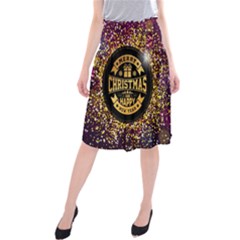 Christmas Golden Labels Xmas Midi Beach Skirt by Simbadda