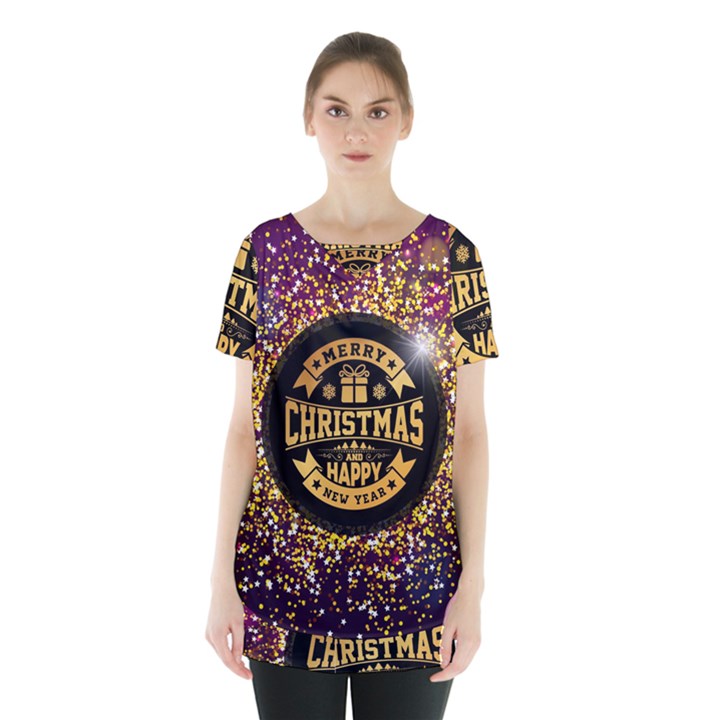 Christmas Golden Labels Xmas Skirt Hem Sports Top