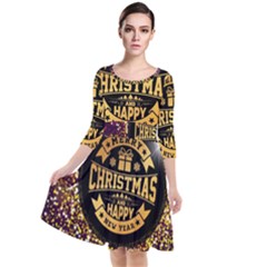 Christmas Golden Labels Xmas Quarter Sleeve Waist Band Dress by Simbadda