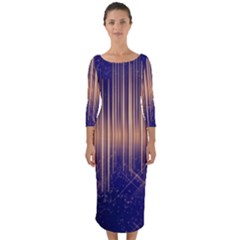 Background Dark Sound Disco Techno Quarter Sleeve Midi Bodycon Dress by Simbadda