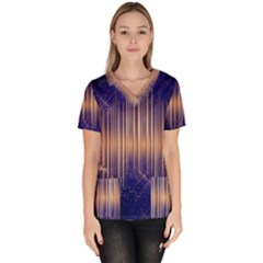 Background Dark Sound Disco Techno Women s V-neck Scrub Top by Simbadda