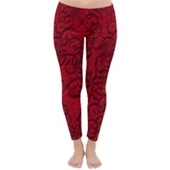 Christmas Background Red Star Classic Winter Leggings by Simbadda