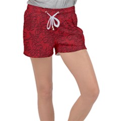 Christmas Background Red Star Women s Velour Lounge Shorts by Simbadda