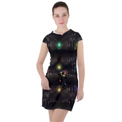 Abstract Sphere Box Space Hyper Drawstring Hooded Dress