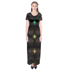 Abstract Sphere Box Space Hyper Short Sleeve Maxi Dress