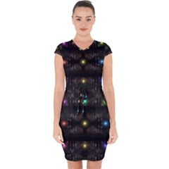 Abstract Sphere Box Space Hyper Capsleeve Drawstring Dress 