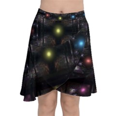 Abstract Sphere Box Space Hyper Chiffon Wrap Front Skirt