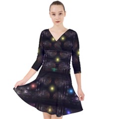 Abstract Sphere Box Space Hyper Quarter Sleeve Front Wrap Dress