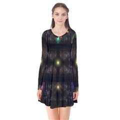 Abstract Sphere Box Space Hyper Long Sleeve V-neck Flare Dress