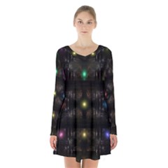 Abstract Sphere Box Space Hyper Long Sleeve Velvet V-neck Dress